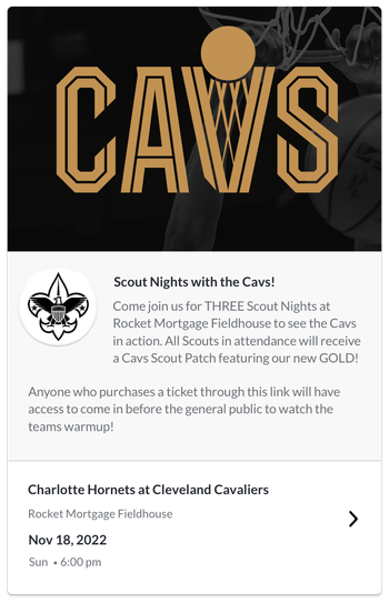 Example of the Cleveland Cavaliers storefront ticket listing