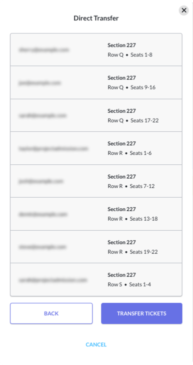 Example of the Project Admission direct transfer interface