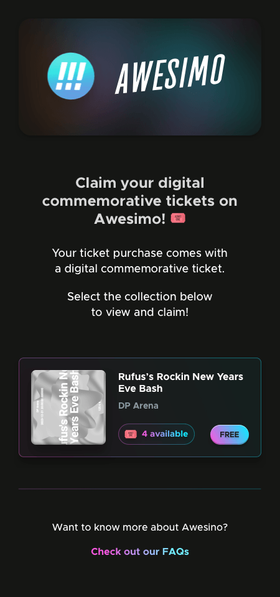Screen showing an Awesimo email to claim a collectible