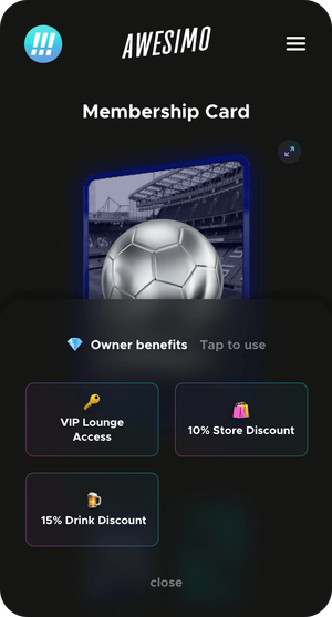 Screen showing an Awesimo membership card